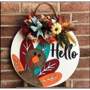 Wooden Fall Autumn Hello Turkey Door Porch Hanger Wreath Front Door Fall New